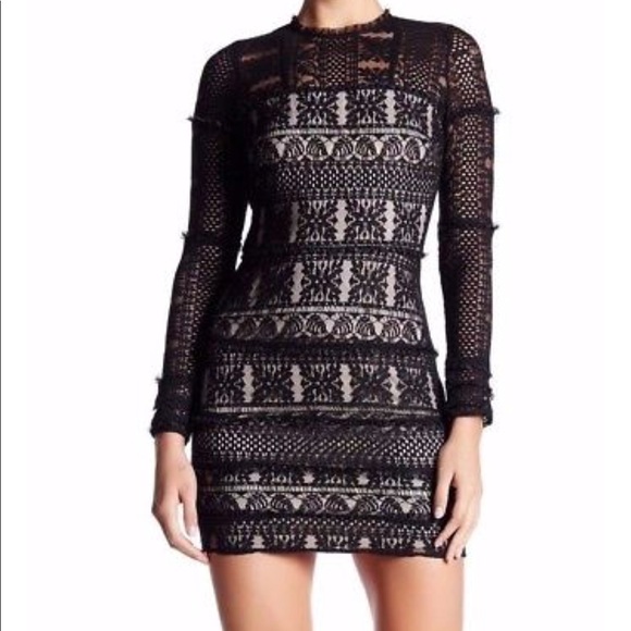 Parker Black Lace and Nude Ruffle Contrast Dress - Picture 7 of 8